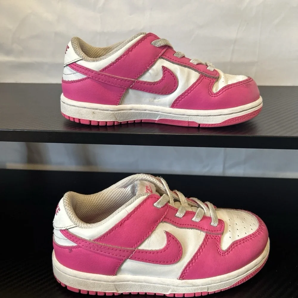 Nike Dunk Low Fuchsia Pink Sneakers Girls Size 10c ‎ FB9107-102